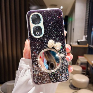 พร้อมส่ง เคสโทรศัพท์มือถือ TPU แบบนิ่ม ลายโบว์ 3D มีกระจกแต่งหน้า สําหรับ Honor 90 Lite Pro 5G Honor90 Honor90Lite