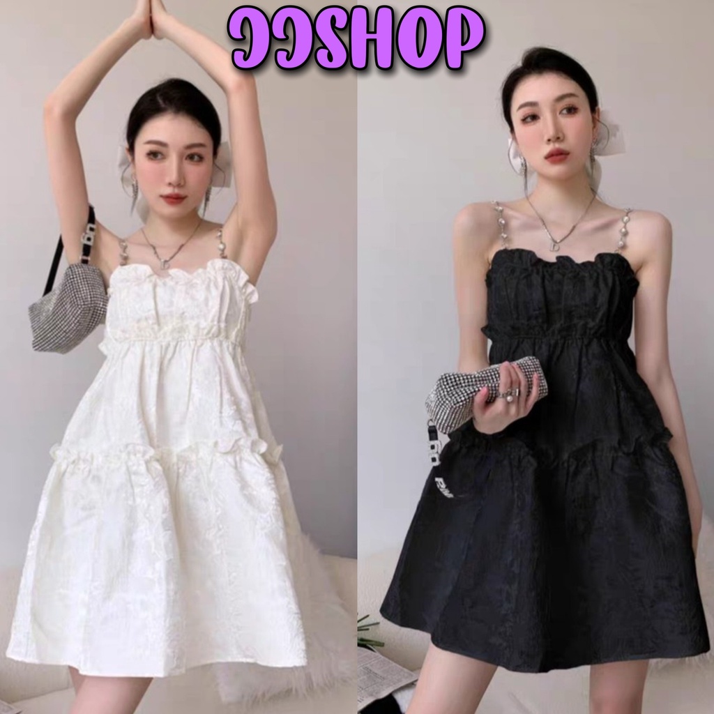 JJ Shop​💜​พร้อมส่ง มินิเดรสไหมพรม ลายลูกไม้ทรงเจ้าหญิง  "60145" -C