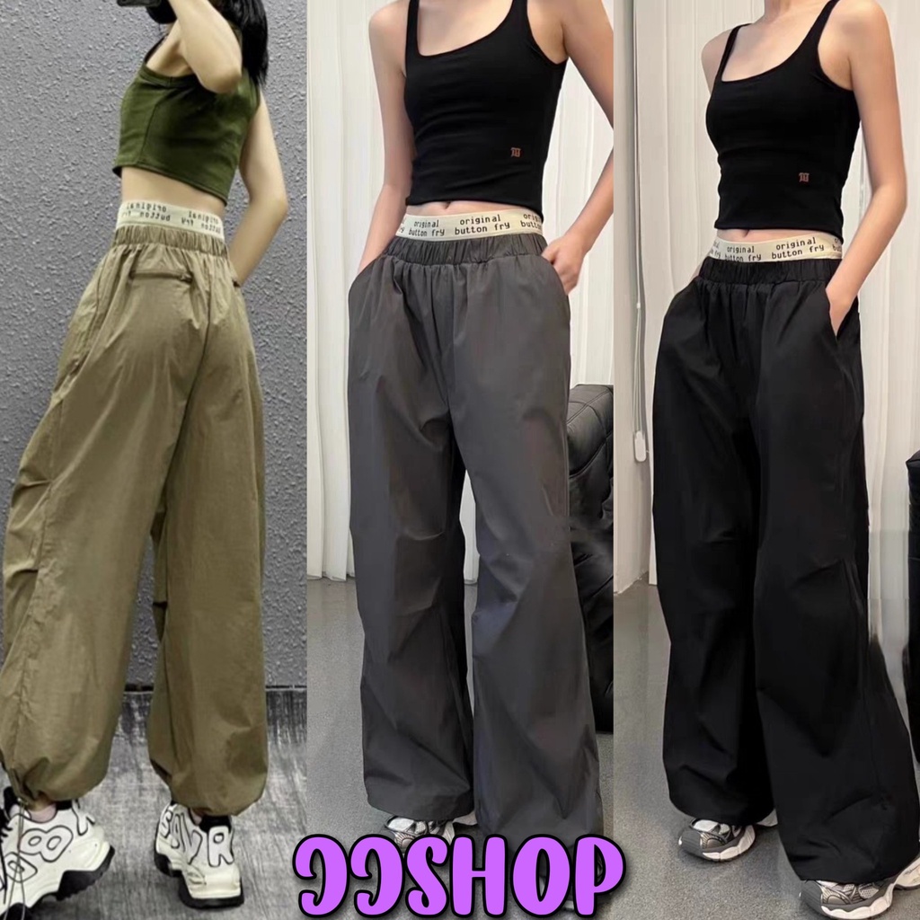 JJ Shop​ ​พร้อมส่ง กางเกงขายาวเอวยืด ดีเทลลายตัวอักษร 3สี "2397" -NZ-XM