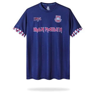 เสื้อกีฬาแขนสั้น ลาย Iron Maiden x West Ham Away สไตล์เรโทร สําหรับผู้ชาย