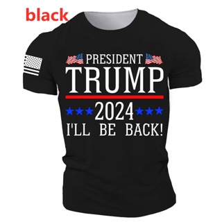 เสื้อยืดแขนสั้น พิมพ์ลายธงชาติอเมริกา Donald Trump 2024 สําหรับผู้ชาย