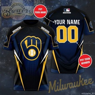 เสื้อยืด พิมพ์ลาย Milwaukee Brewers 3 มิติ สไตล์คลาสสิก สําหรับผู้ชาย และผู้หญิง ไซซ์ S - 5XL 100-160 ซม.