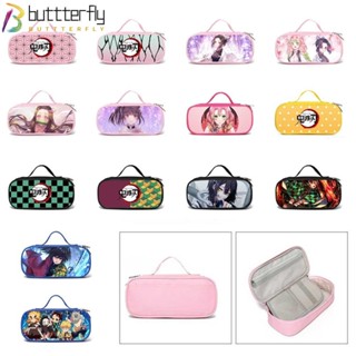 Buttterfly กระเป๋าดินสอ ผ้าแคนวาส มีซิป ด้านหลัง ลายการ์ตูนอนิเมะดาบพิฆาตอสูรน่ารัก