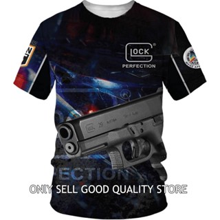 ใหม่ เสื้อยืดลําลอง แขนสั้น พิมพ์ลาย BLUE GLOCK 3D สําหรับผู้ชาย ไซซ์ S-5XL 100-160 ซม.