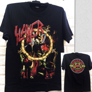 เสื้อยืดแขนสั้นลําลอง พิมพ์ลายวงร็อค Slayer สีดํา สําหรับผู้ชาย