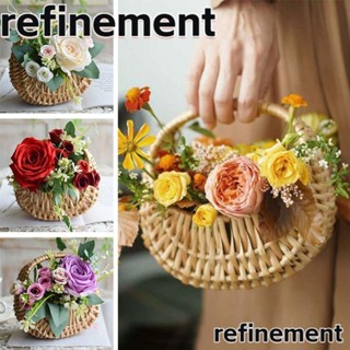 Refinement ตะกร้าหวาย รูปดอกไม้ สีเหลือง พร้อมหูหิ้ว ขนาดเล็ก สําหรับใส่ดอกไม้ ปิกนิก งานแต่งงาน