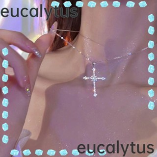 Eucalytus1 สร้อยคอโซ่ โลหะผสม รูปโบว์ หัวใจ คริสตัล สีชมพู หรูหรา สําหรับงานปาร์ตี้