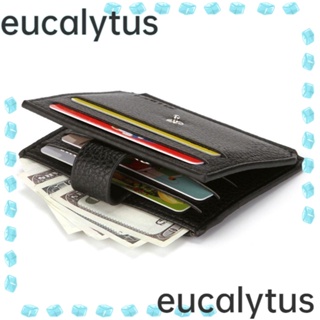 Eucalytus1 กระเป๋าสตางค์ หนัง PU ทรงสี่เหลี่ยม สีดํา สําหรับใส่เหรียญ บัตร สําหรับผู้ชาย