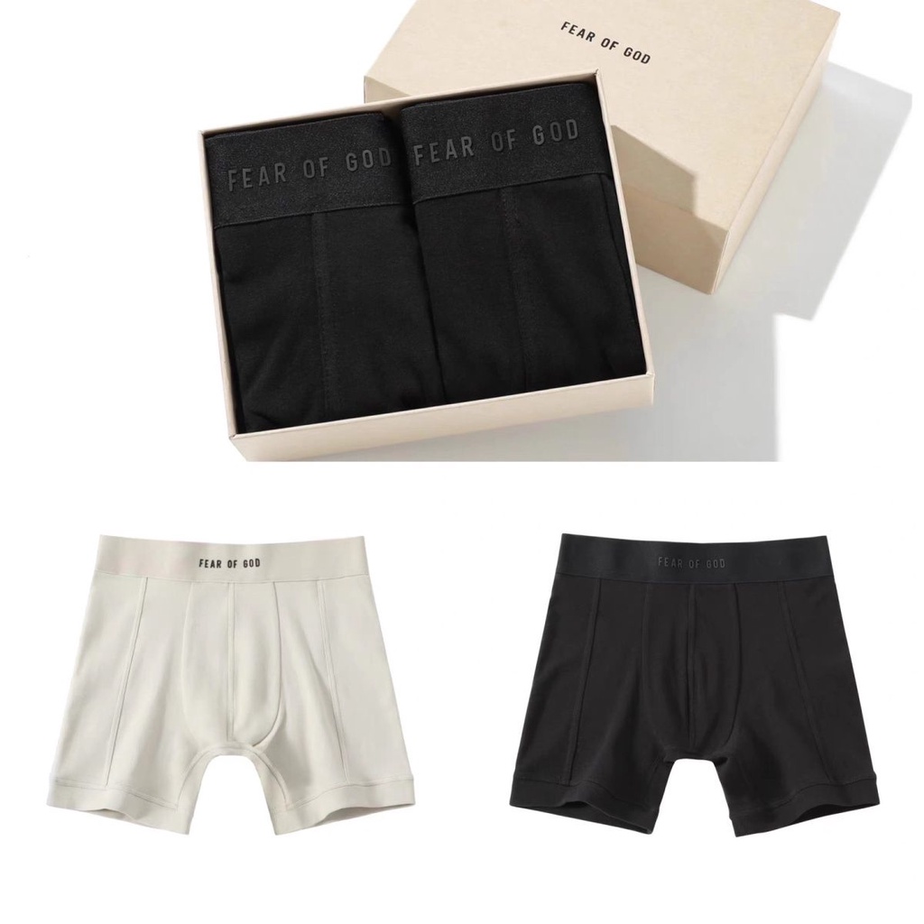 Fear of God/FOG High Street Mens Cotton Blended Boxer Street Wear ชุดชั้นในกางเกงนักมวยหนา 2 ชิ้น