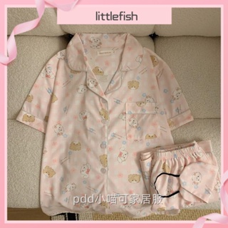 [littlefish] ชุดนอนแขนสั้น ลายมิกโกะน่ารัก สไตล์ญี่ปุ่น เหมาะกับฤดูใบไม้ร่วง สําหรับหอพักนักเรียน ใส่ข้างนอก มีขนาดใหญ่