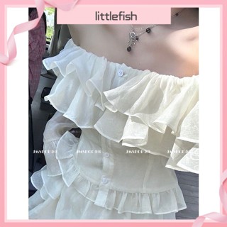 [littlefish] เสื้อเปิดไหล่ข้างเดียว เซ็กซี่ ขนาดเล็ก สไตล์จีน หรูหรา สองชิ้น สําหรับผู้หญิง