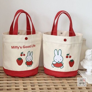 Miffy Miffy Miffy กระเป๋าถือ กระเป๋าช้อปปิ้ง ผ้าแคนวาส แบบหนา ทรงกลม ขนาดเล็ก ปักลายการ์ตูนกระต่าย สําหรับคุณแม่