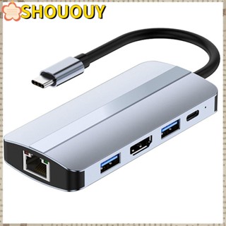 Shououy ฮับ USB c คู่ Type-c Gigabit อีเธอร์เน็ต 4K HDMI สําหรับแล็ปท็อป PC