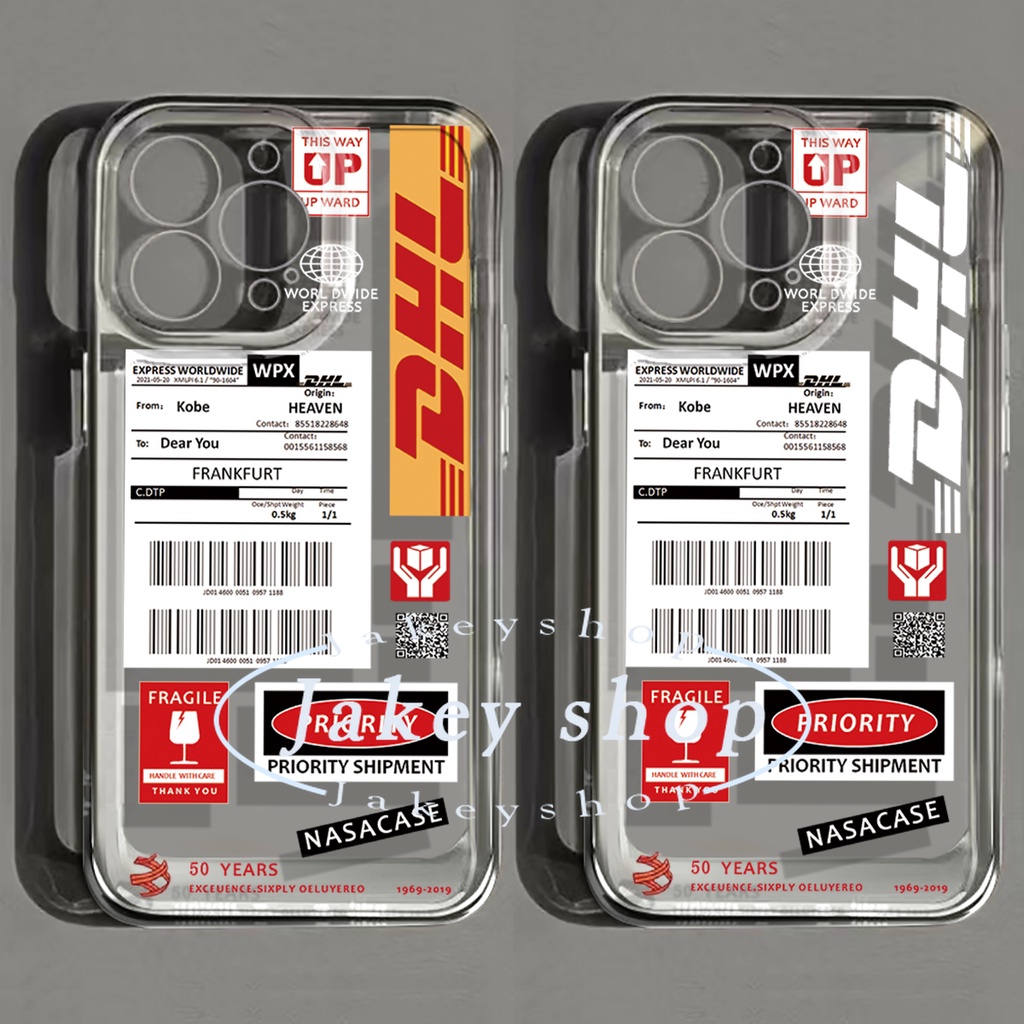 เคสโทรศัพท์มือถือ ซิลิโคนใส กันกระแทก ลายตั๋วเครื่องบิน DHL สําหรับ iPhone 11 12 13 14 Pro Max 7 8 Plus XR SE