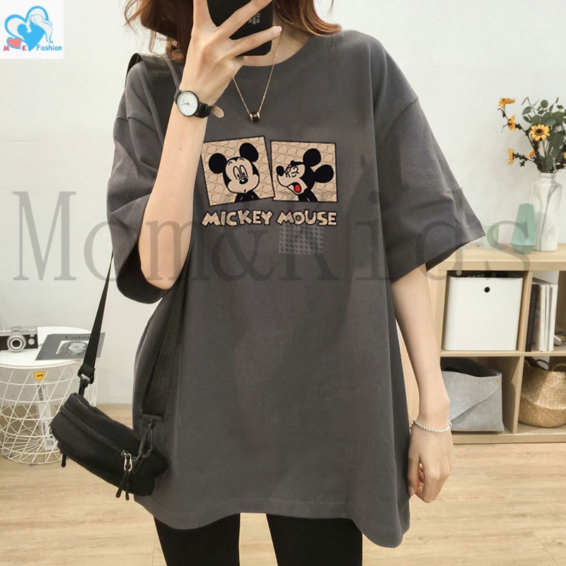 เสื้อยืดแขนสั้น ผ้าฝ้ายบริสุทธิ์ ทรงหลวม ขนาดใหญ่ เหมาะกับฤดูร้อน สําหรับคุณแม่ และเด็ก