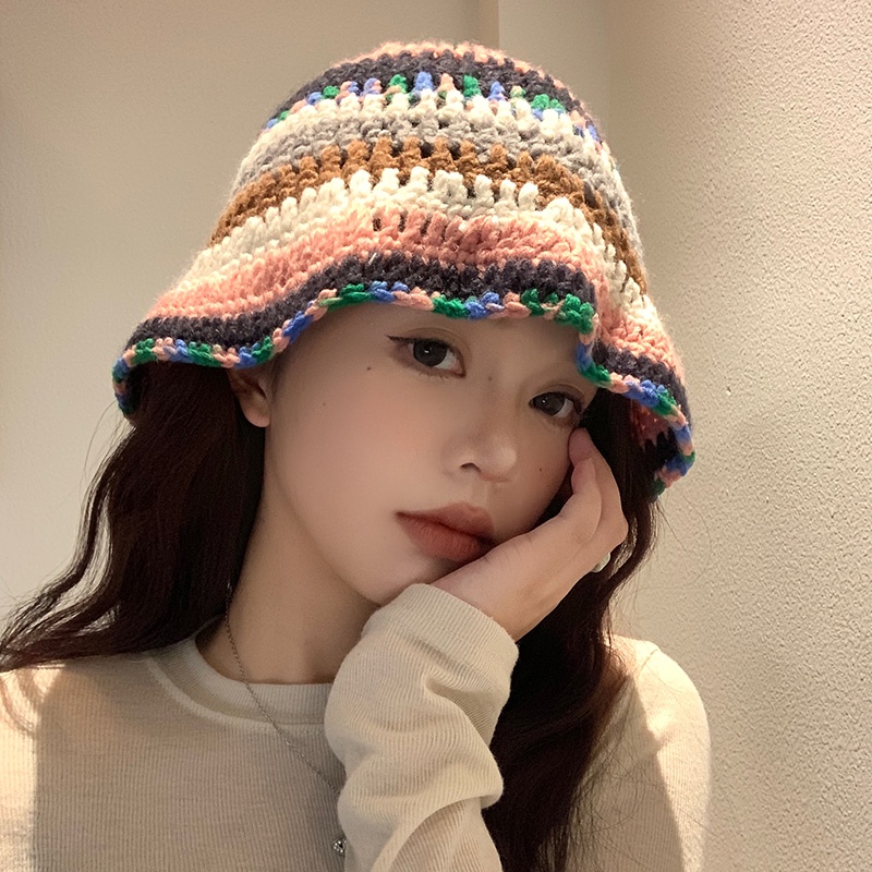 หมวกบักเก็ต ผ้าวูลถัก ขนาดใหญ่ เข้ากับทุกการแต่งกาย แฟชั่นฤดูใบไม้ผลิ และฤดูใบไม้ร่วง สไตล์เกาหลี และญี่ปุ่น สําหรับผู้หญิง - รูปที่ 2