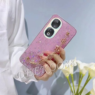 พร้อมส่ง เคสโทรศัพท์มือถือ TPU นิ่ม ปิดด้านหลัง ปิดด้านหลัง ลายดอกไม้พลัม สีชมพู พร้อมสายโซ่คล้อง สําหรับ Honor 90 Lite Pro 5G Honor90 Honor90Lite