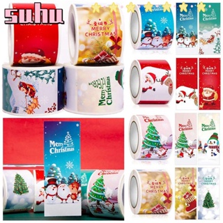 Suhuhd สติกเกอร์ซีล ลาย Merry Christmas ขนาด 4 ซม.*10 ซม. สําหรับติดตกแต่งกล่องของขวัญ 100 ชิ้น