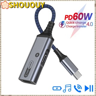 Shououy อะแดปเตอร์แยกเสียง Aux 60W PD ชาร์จเร็ว สําหรับ Huawei