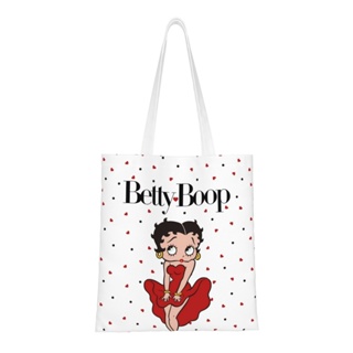 Betty Boop กระเป๋าผ้าใบ กระเป๋าแล็ปท็อป ขนาดใหญ่ นํากลับมาใช้ใหม่ได้ สําหรับผู้หญิง และผู้ชาย