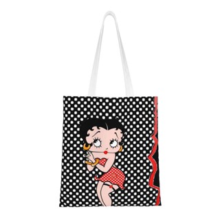 Betty Boop กระเป๋าผ้าใบ กระเป๋าแล็ปท็อป ขนาดใหญ่ นํากลับมาใช้ใหม่ได้ สําหรับผู้หญิง และผู้ชาย