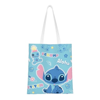 Lilo &amp; Stitch กระเป๋าผ้าแคนวาส กระเป๋าแล็ปท็อป ขนาดใหญ่ นํากลับมาใช้ใหม่ได้ สําหรับผู้หญิง ผู้ชาย