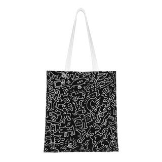 Keith Haring กระเป๋าผ้าใบ กระเป๋าแล็ปท็อป ขนาดใหญ่ นํากลับมาใช้ใหม่ได้ สําหรับผู้หญิง และผู้ชาย