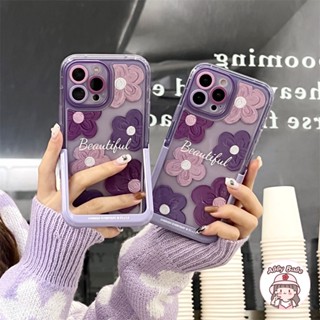 เคสโทรศัพท์มือถือแบบนิ่ม TPU ใส กันกระแทก ลายดอกไม้สีม่วง ลาเวนเดอร์ ภาพวาดสีน้ํามัน หรูหรา พร้อมขาตั้งวาง สําหรับ IPhone 14 Pro Max 12 11 Pro Max X XR 7Plus