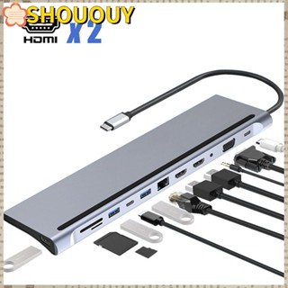 Shououy ฮับ USB Type-C 12-In-1 VGA SD PD แจ็ค 3.5 มม. 4K HDMI คู่ สําหรับแล็ปท็อป PC