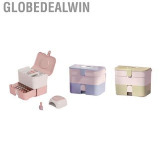 Globedealwin Makeup Drawer Organizer Box  2 Layers Storage Convenient Dustproof with Carry Handle for Travel Nail Art