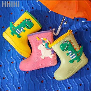 Hhihi Rain Boots Cute Cartoon Pattern Soft Bottom EVA Shoes for Children Kids