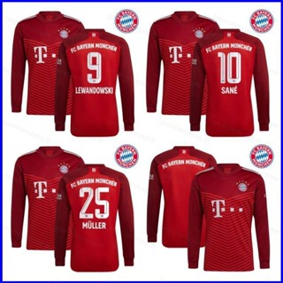 Gp1 2021-2022 Bayern Munich F.C. เสื้อกีฬาแขนยาว ลายทีมฟุตบอล Lewandowski Muller Sane