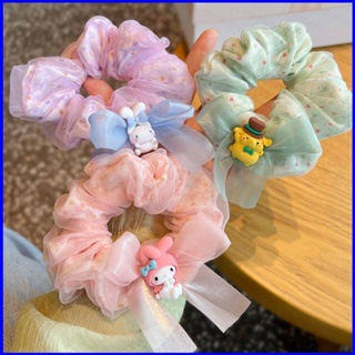 Gp1 Sanrio Cinnamoroll Bow ลําไส้ ตาข่าย ดอกไม้คู่ น่ารัก ปอมปอม ปอมปอม purin เมโลดี้ เครื่องประดับผม PG1