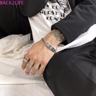 Back2life สร้อยข้อมือ เหล็กไทเทเนียม ลายหน้ายิ้ม ทรงสี่เหลี่ยม ปรับได้ สไตล์เกาหลี ฮิปฮอป