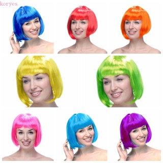 Koryes วิกผมบ๊อบสั้นตรง ระบายอากาศ สีฟ้า สีชมพู แฟชั่นสําหรับผู้หญิง