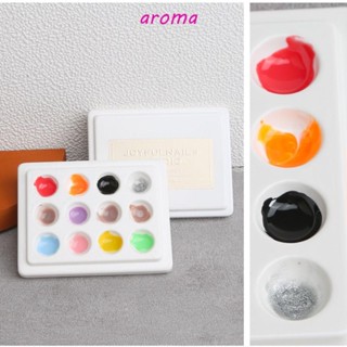 Aroma จานสีทาเล็บเซรามิก พร้อมฝาปิด ใช้ซ้ําได้ สไตล์เรียบง่าย สําหรับตกแต่งเล็บ