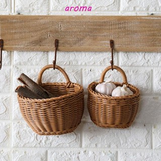 Aroma ตะกร้าสานมือ แฮนด์เมด แบบแขวนผนัง สําหรับห้องนั่งเล่น ผลไม้ ของจิปาถะ กระถางดอกไม้