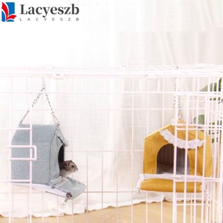 Lacyeszb บ้านกรงหนูแฮมสเตอร์ ที่นอนแขวน รูปบ้าน พับได้ อุปกรณ์เสริมสัตว์เลี้ยง เปลญวนสัตว์เลี้ยง ผ้านุ่ม สีเหลือง / สีฟ้า รังหนูตะเภา