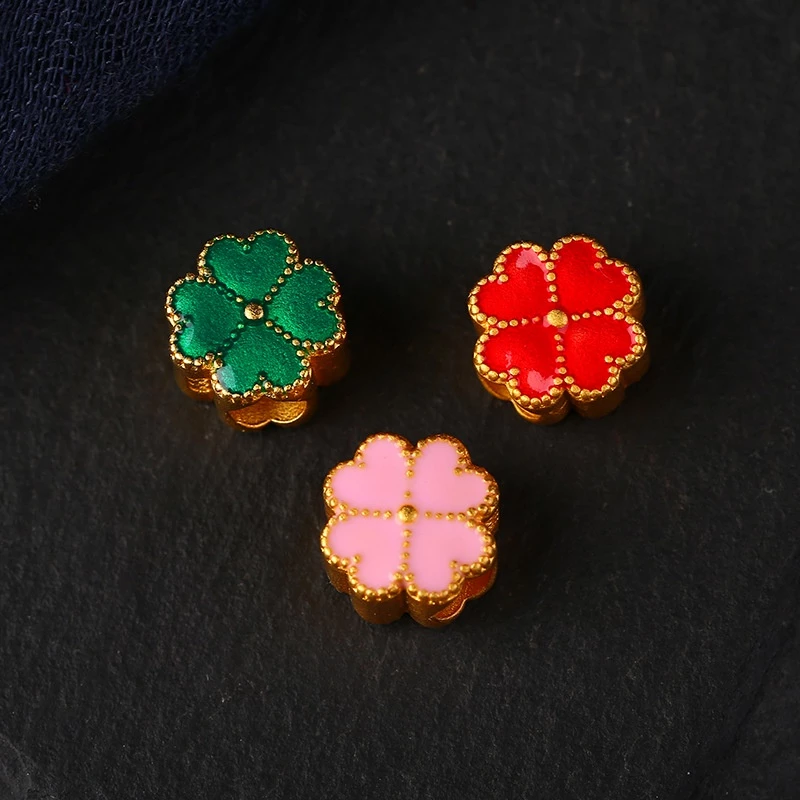 ลูกปัดหินทราย ใบโคลเวอร์สี่แฉก อุปกรณ์ทำเครื่องประดับ DIY