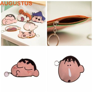 Augustus กระเป๋าใส่เหรียญ หนัง Pu ลายการ์ตูนชินจัง มีซิป พร้อมพวงกุญแจ ขนาดเล็ก สําหรับกลางแจ้ง