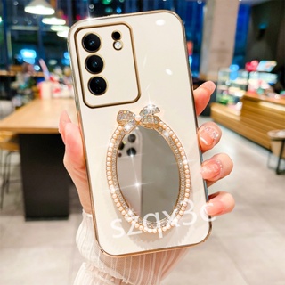 พร้อมส่ง เคสโทรศัพท์มือถือนิ่ม ลายเด็กผู้หญิงน่ารัก พร้อมกระจกแต่งหน้า ประดับมุก เพชร สําหรับ VIVO V29 Y78 Y27 Y36 Y02 Y02A Y02T V27 V27e 4G 5G 2023 Y78