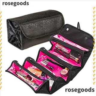 Rosegoods1 กระเป๋าเครื่องสําอาง พับได้ อเนกประสงค์ สีดําใส สําหรับเดินทาง