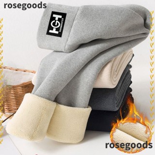 Rosegoods1 กางเกงเลกกิ้ง ผ้าฟลีซ เอวสูง แบบหนานุ่ม ยืดหยุ่น แฟชั่นฤดูใบไม้ร่วง ฤดูหนาว สําหรับผู้หญิง