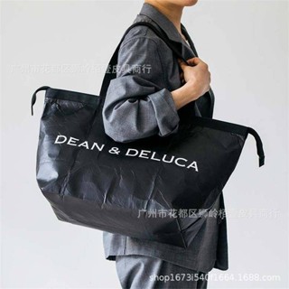 Dean &amp; deluca โลโก้พิมพ์ซิปกันน้ําขนาดใหญ่ tote กระเป๋าเดินทางกระเป๋าสะพาย