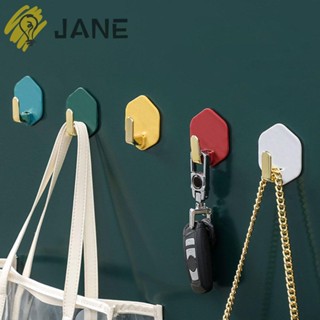 Jane 4 ชิ้น ไม่ทิ้งรอย ตะขอ สีพื้น สติกเกอร์ กาว แขวนผนัง