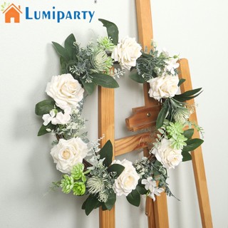 Lumiparty พวงดอกกุหลาบประดิษฐ์ แฮนด์เมด 16 นิ้ว สําหรับตกแต่งบ้าน ประตูหน้า