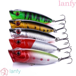 Lanfy เหยื่อตกปลาพลาสติกแข็ง 6 สี พร้อมตะขอแหลม 2 ชิ้น