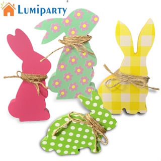 Lumiparty กระต่ายอีสเตอร์ แบบไม้ พร้อมปอกระเจา Diy สําหรับตกแต่งบ้าน โต๊ะ 4 ชิ้น