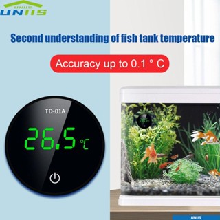 Uniis เครื่องวัดอุณหภูมิตู้ปลา -9.9to50℃ เครื่องวัดอุณหภูมิภายนอกดิจิทัล LCD ABS ความแม่นยําสูง ชาร์จ Type-C สําหรับตู้ปลา