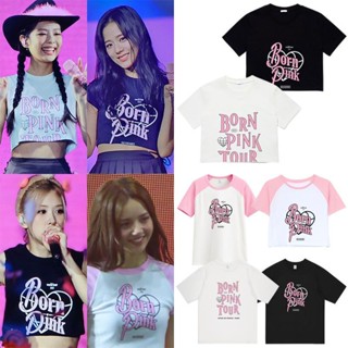 เสื้อยืดลําลอง ผ้าฝ้าย แขนสั้น คอกลม พิมพ์ลาย Kpop Blackpink LISA JENNIE ROSE JISOO BORN PINK World Tour สไตล์ฮิปฮอป สําหรับผู้ชาย และผู้หญิง 2023